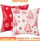 Red Christmas Tree Throw Pillow Covers 20X20 Inch, Set of 2 White Jacquard Faux Fur Pillow Covers Soft Decorative Farmhouse Cushion Cover for Couch Sofa Bed Holiday Winter Home Decor